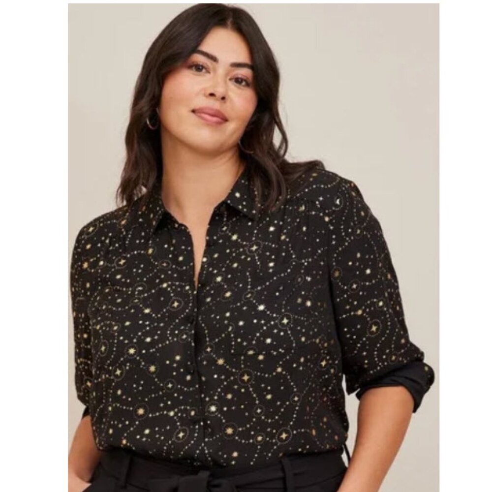 Torrid Black Galaxy Button Down Blouse Georgette Shirt 3X Size 3 Business Casual